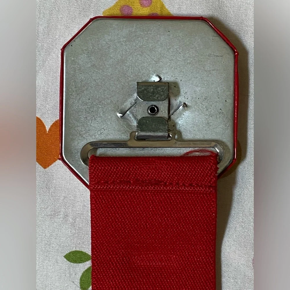 Vtg Red Octagonal Chunky Buckle Elastic Waist Belt
